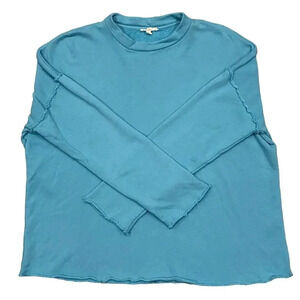 Eileen Fisher Crewneck Pullover Sweater Medium Blue Boxy Modest Gauze Minimalist